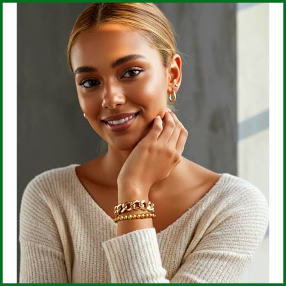 Stackable Chunky Adjustable Chain Beaded Cuff Ban… - image 3